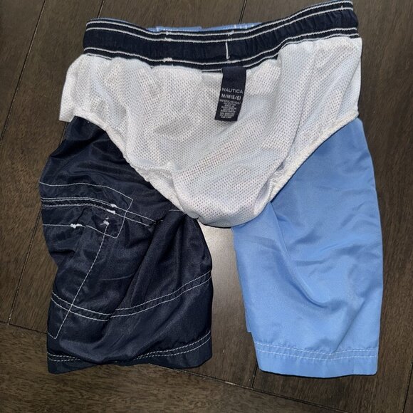 Nautica Boys Medium 5/6 Swim Trunks - Two Tone Blue - Drawstring - Picture 6 of 7